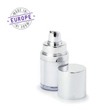 15ml white and silver airless bottle with cap off