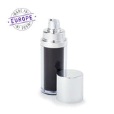 30ml black and silver bottle with cap off
