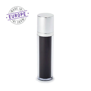 regula airless bottle in black and silver