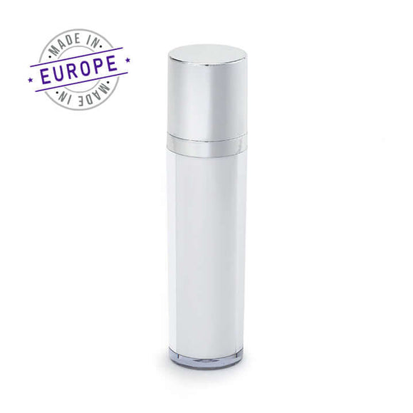 50ml regula airless bottle in white and silver